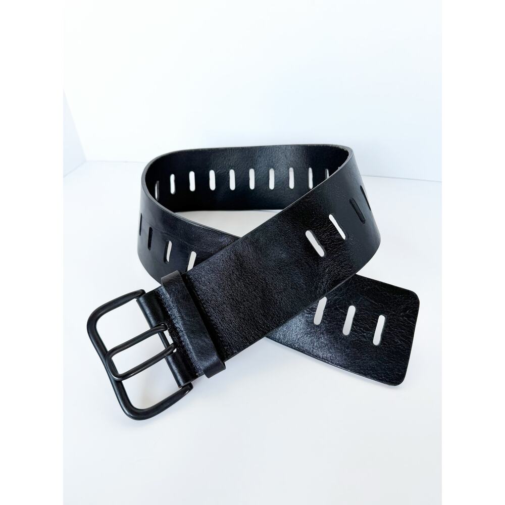 Brave Leather 1992 Black Wide Thick Waist Belt Lazer Cut size 30
